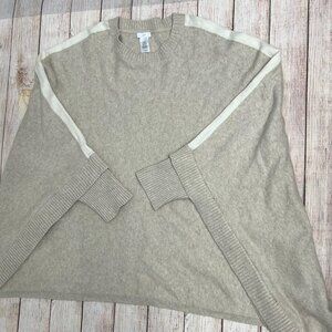 J.Jill Tan Beige Sweater‎ XL-3XL Crew Neck Ribbed Trim Varsity Stripe Plus